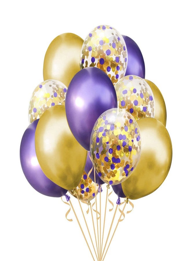 Aimto Purple Gold Balloons, Purple and Gold Metallic Chrome Confetti Latex Balloon for Party Decorations,12 Inch,Pack of 50 - Image 1