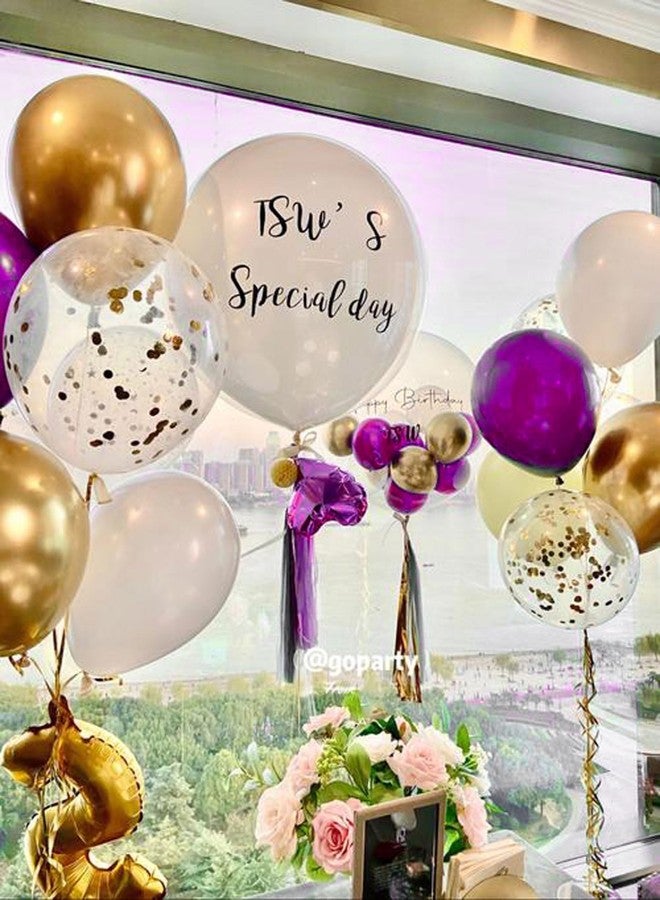Aimto Purple Gold Balloons, Purple and Gold Metallic Chrome Confetti Latex Balloon for Party Decorations,12 Inch,Pack of 50 - Image 3