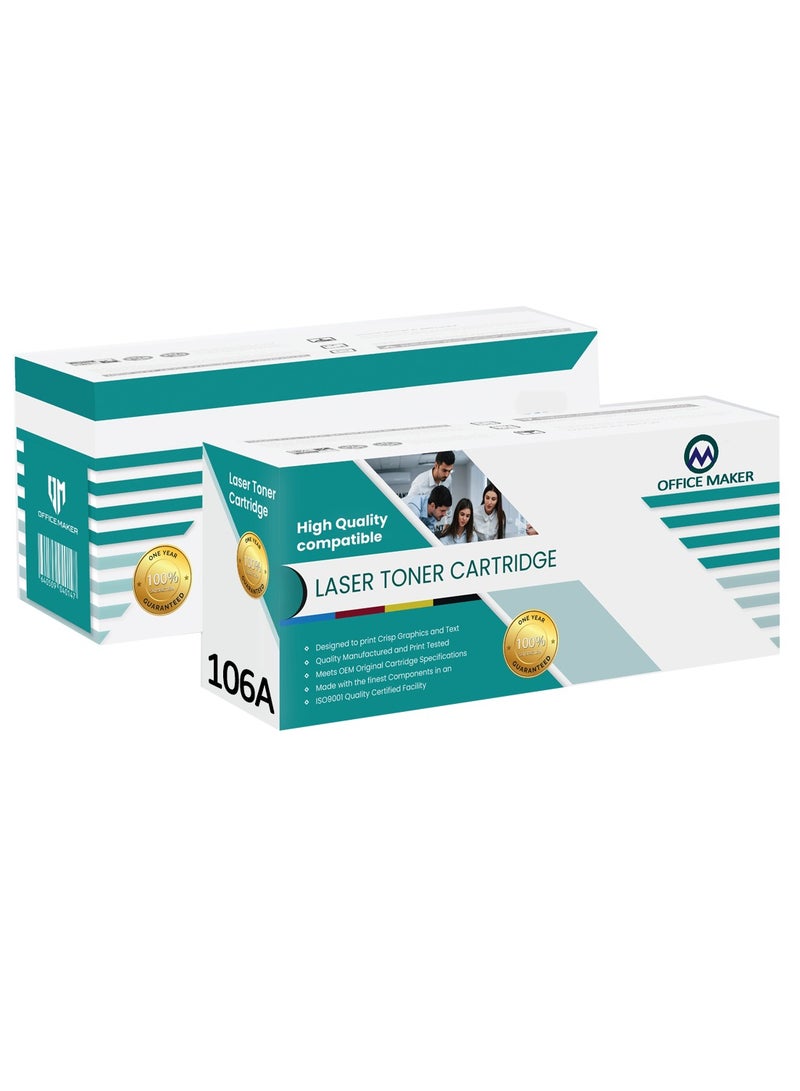 Office maker High Capacity 106AX W1106AX for hp 106AX toner cartridge Use with HP Laser 107a 107w 107r HP Laser MFP 135w 135wg 135a 135r HP Laser MFP 137fwg 137fnw (2-Black, 1-Pack) 2x2500 pages - Image 1