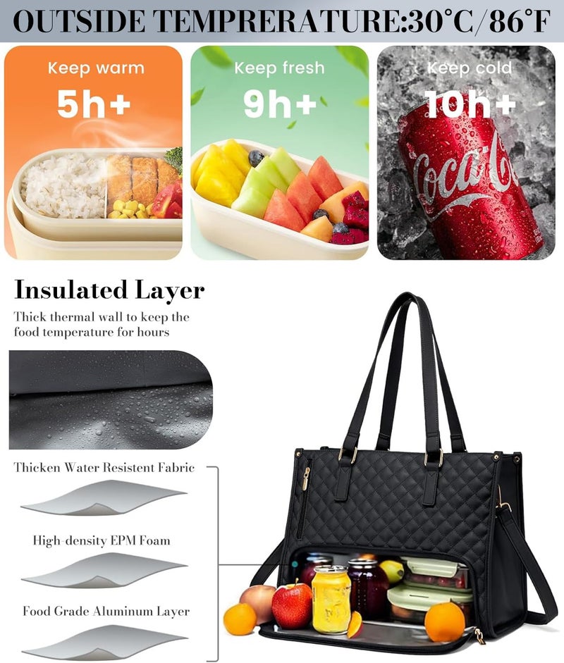 PALAY® Tote Bag for Woman Lunch Bag with Insulated Compartment 2 in 1 Lunch 48 * 32 * 18cm Hand Bags for Women Shoulder Bags for Business, Office,Travel, Beach,Casual - Image 4