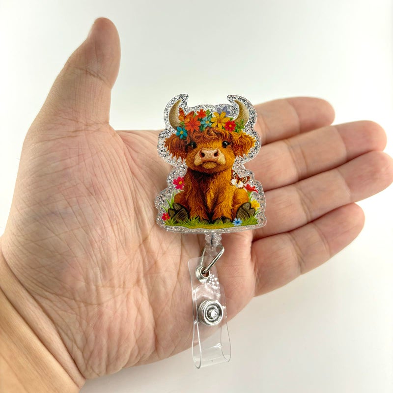 BEZTN Funny Badge Reel, Cute Highland Cow Retractable ID Card Badge Holder, Name Tag Pediatric Badge Clip for NICU RN LPN CNA MA ER Night Shift Nurse Nursing Student OB/GYN ICU Doctor Teacher, Nurse Gifts - Image 2