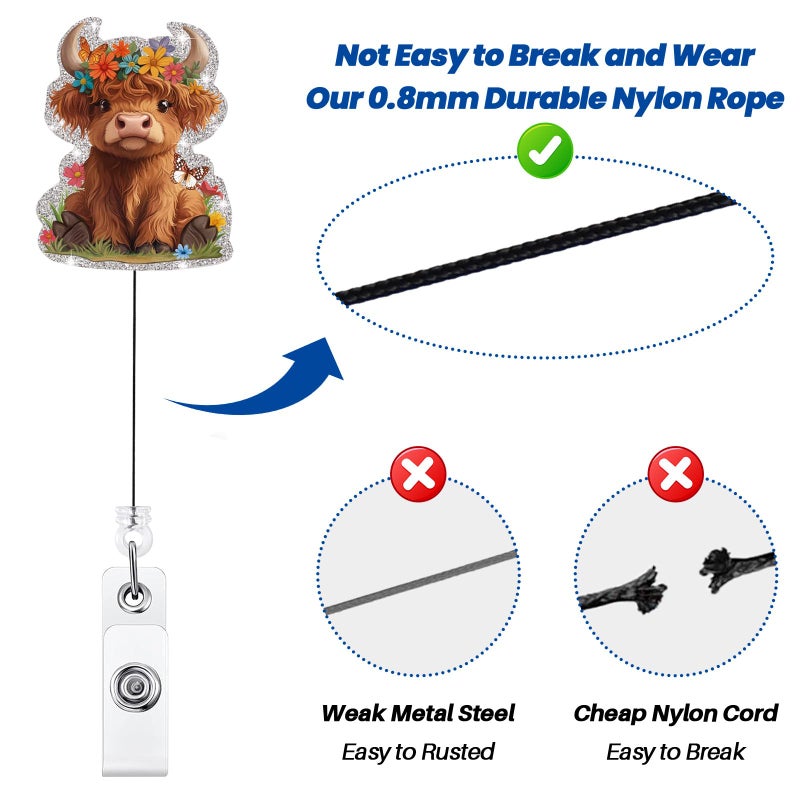BEZTN Funny Badge Reel, Cute Highland Cow Retractable ID Card Badge Holder, Name Tag Pediatric Badge Clip for NICU RN LPN CNA MA ER Night Shift Nurse Nursing Student OB/GYN ICU Doctor Teacher, Nurse Gifts - Image 4