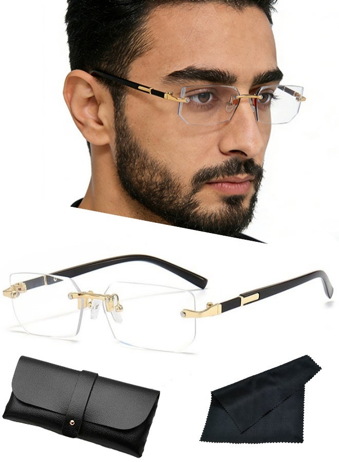 New Rimless Fashion Trend Sunglasses with Glasses Case and Cleaning Cloth UV Protection Unisex Style for Beach Trips Daily Commutes Outdoor Sports Travel Adventures Festive Gatherings Casual Outings,Transparent - Image 1