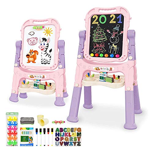 Mojitodon Art Easel for Kids, Adjustable Standing Rotatable Double Sided Easel with Painting Accessories for Toddlers Boys and Girls-Pink - Image 1