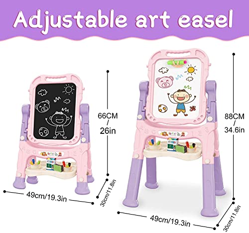 Mojitodon Art Easel for Kids, Adjustable Standing Rotatable Double Sided Easel with Painting Accessories for Toddlers Boys and Girls-Pink - Image 2