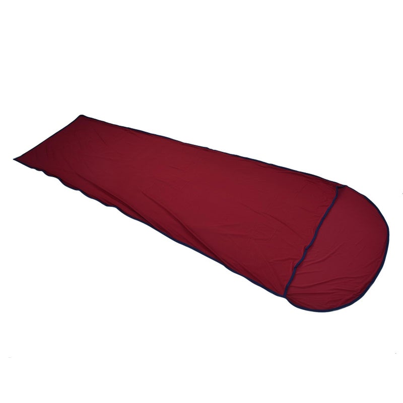 Ultralight Wine Red Sleeping Bag Liner Elastic Stretchable Camping Travel Sheet Polyester Fabric with Storage Bag - Image 4