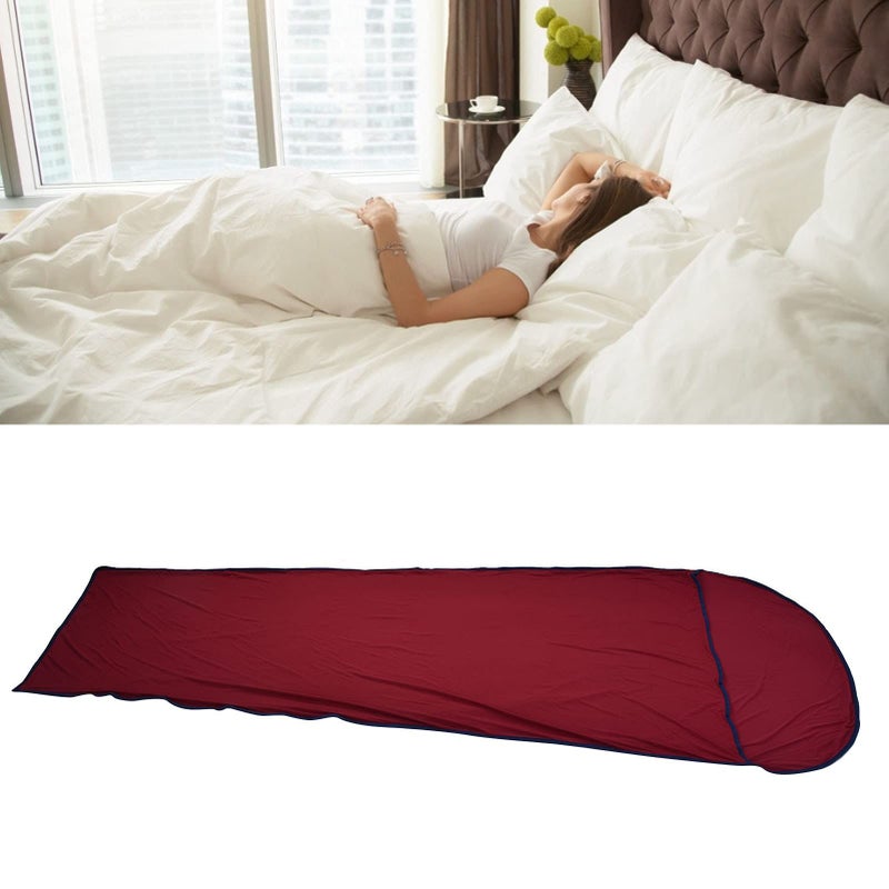 Ultralight Wine Red Sleeping Bag Liner Elastic Stretchable Camping Travel Sheet Polyester Fabric with Storage Bag - Image 3