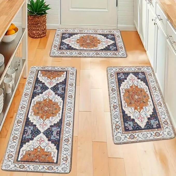 3 PCS ANTISKID KITCHEN MATS WATER ABSORBENT RUG CARPETS FLOOR MAT FOR HOME AND KITCHEN COMFORT RUNNER RUG CARPETS FOR KITCHEN FLOOR150 45CM 120 45CM 80 50CM MULTICOLOR TS6