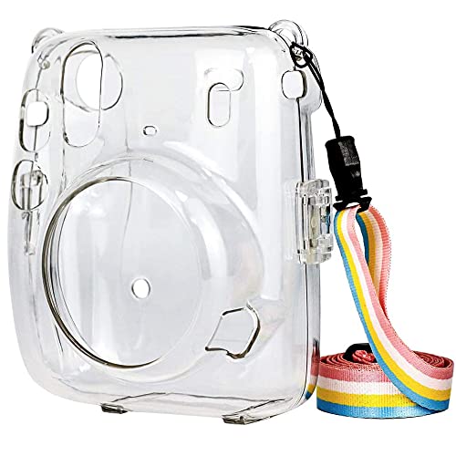 ZENKO Protective Transparent Case for Fujifilm Instax Mini 11 Crystal Hard Shell Cover with Removable Shoulder Strap-Transparent - Image 1