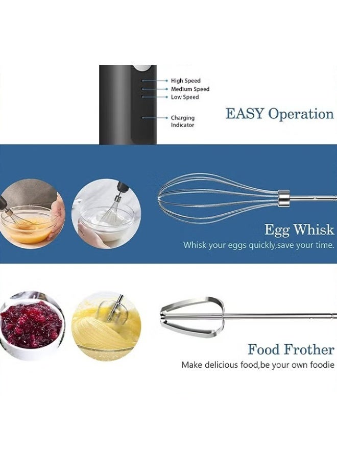 EETU Cordless Hand Mixer,Electric Whisk USB Rechargeable Handheld Electric Mixer With 3-speed,304 Stainless Steel Beaters And Balloon Whisk,For Gifts,er Tarts,Cakes,Cookies - Image 4