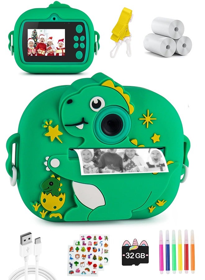 Jubilin Kids Camera Instant Print, Kids Digital Camera with 3 Rolls Print Paper, 2.4 Inch 1080P Screen with 32GB TF Card for 3-12 Girls Boys Christmas Birthday Festival Party Gift ,Green - Image 1