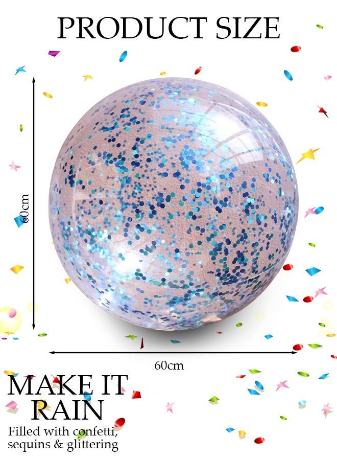 DUNISO 2packs Inflatable Beach Ball Swimming Pool Balls 24 Inches Bouncy Glitter Jelly Ball Confetti Beach Ball Glitter Beach Ball Floating Confetti Ball for Summer Beach, Pool Party Favor - Image 5