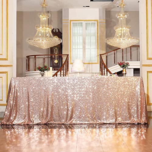 PartyDelight Sequin Tablecloth Rectangular 60"x120" Rose Gold Table Cloth - Image 1