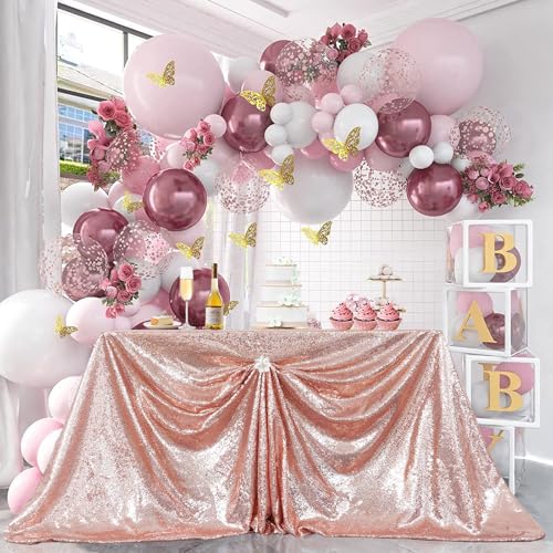 PartyDelight Sequin Tablecloth Rectangular 60"x120" Rose Gold Table Cloth - Image 2