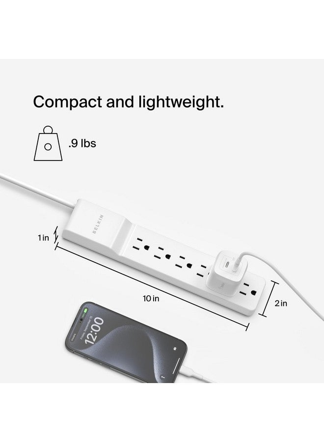 بيلكين شريط طاقة بيلكين بستة منافذ مع واقي من زيادة التيار الكهربائي مع قابس دوار مسطح، سلك بطول 6 أقدام - مثالي للأجهزة الإلكترونية الشخصية والأجهزة الصغيرة والمزيد (1080 جول)، أبيض، عبوة من 6 قطع بطول 6 أقدام - Image 3