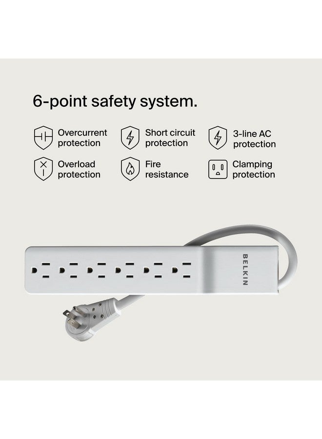 بيلكين شريط طاقة بيلكين بستة منافذ مع واقي من زيادة التيار الكهربائي مع قابس دوار مسطح، سلك بطول 6 أقدام - مثالي للأجهزة الإلكترونية الشخصية والأجهزة الصغيرة والمزيد (1080 جول)، أبيض، عبوة من 6 قطع بطول 6 أقدام - Image 2