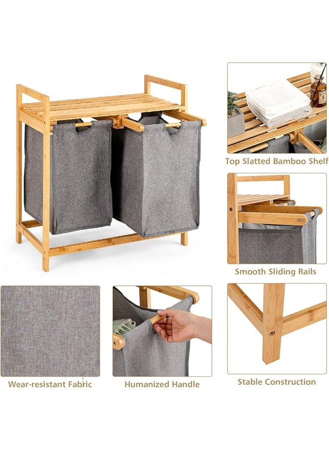 Cady One Bamboo Laundry Basket with Storage Rack and Organizer and 2 Sections with Removable Slide-Out Bags  - Image 4