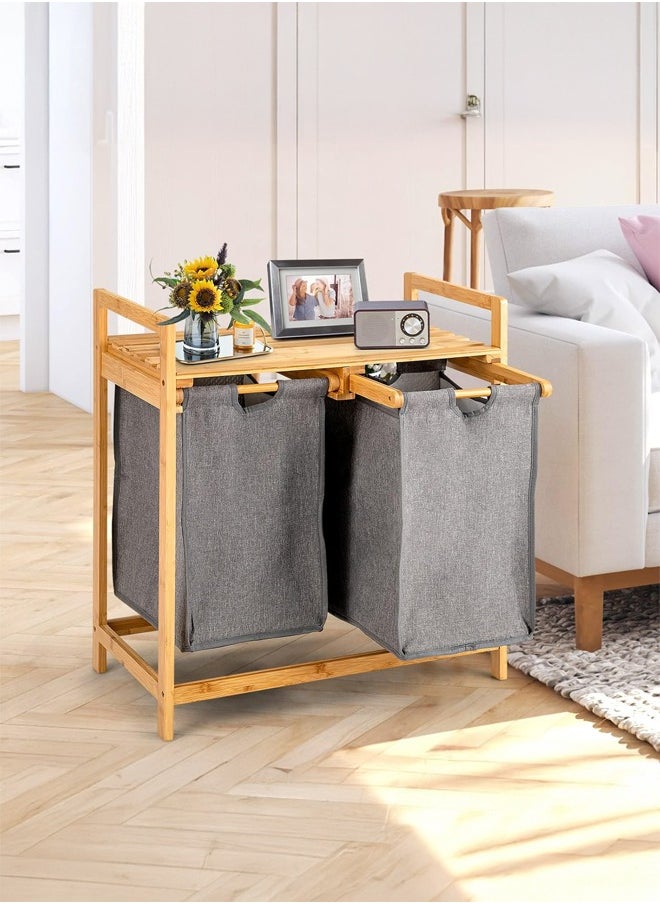 Cady One Bamboo Laundry Basket with Storage Rack and Organizer and 2 Sections with Removable Slide-Out Bags  - Image 5