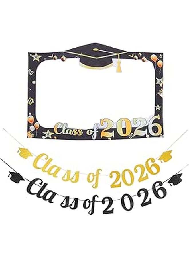 Graduation Photo Booth Decor 2026 Class Of Fabric Frame Banner And Party Decoration Pack Orange - Image 1