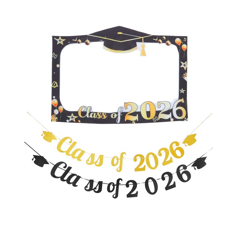 Graduation Photo Booth Decor 2026 Class Of Fabric Frame Banner And Party Decoration Pack Orange - Image 2