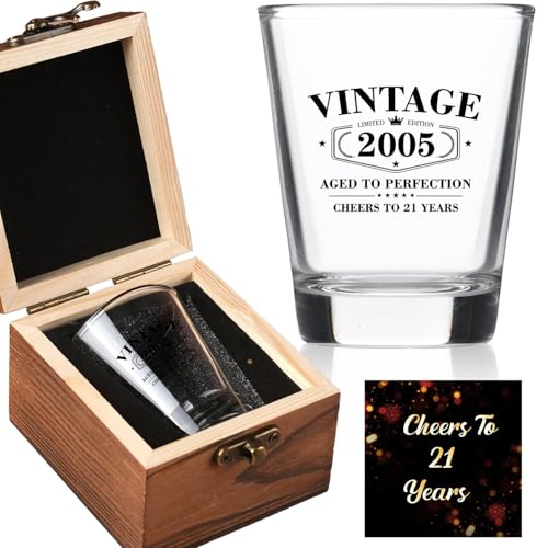 Ithmahco 21st Birthday Gifts for Him 2026- Limited Edition Vintage 2005 Shot Glass with Wooden Box - Cheers To 21 Years Old, Finally 21st Birthday Party Decoration - Turning 21 Bday Gift for Men Brother Friend - Image 1