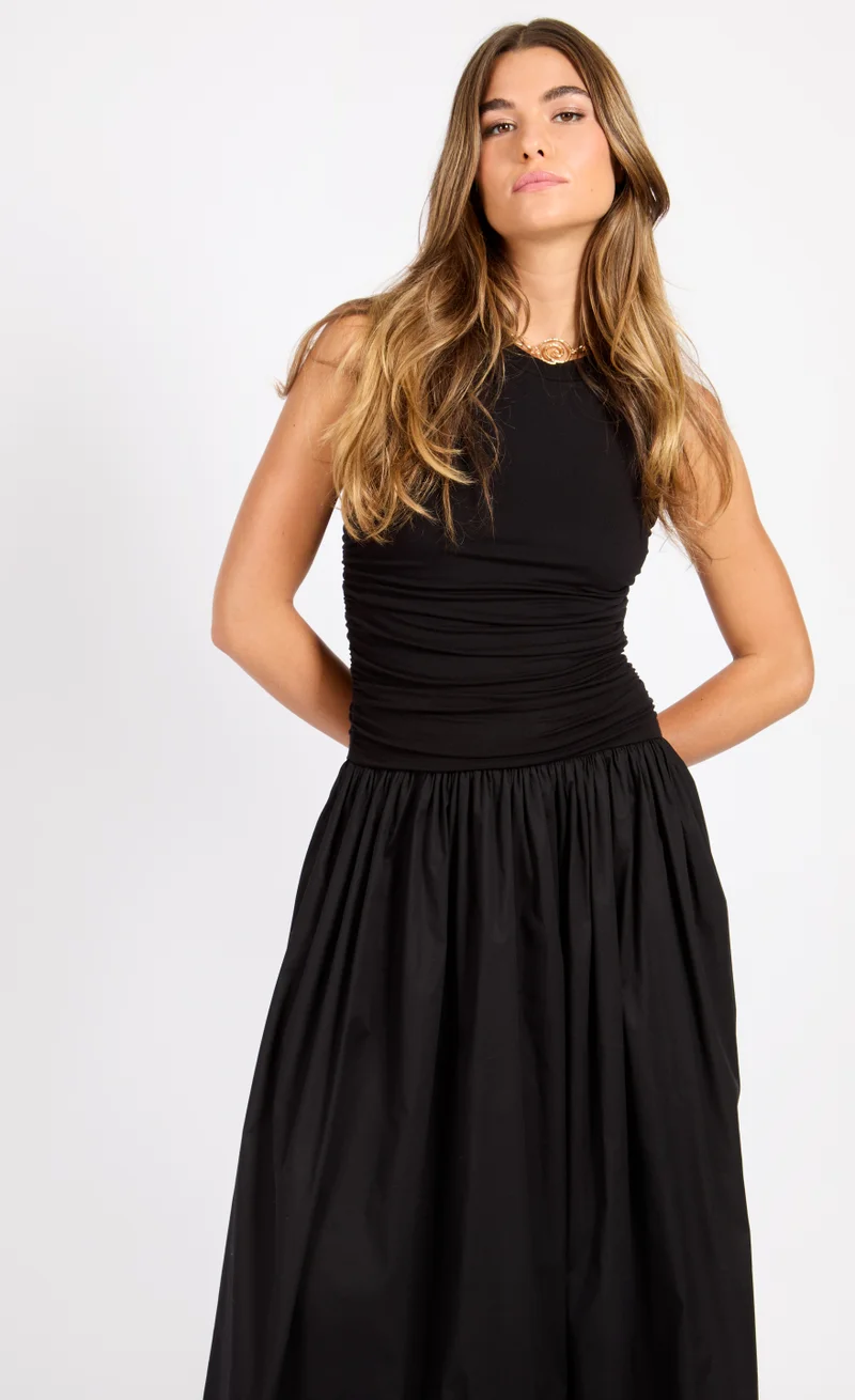 Little Mistress Crew Neck Pleated Dress