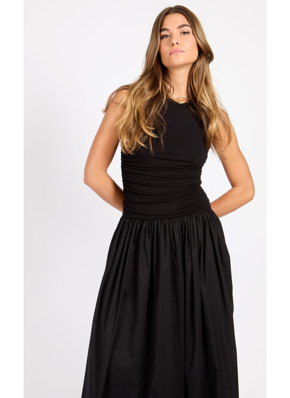 Little Mistress - Crew Neck Pleated Dress - Image 1