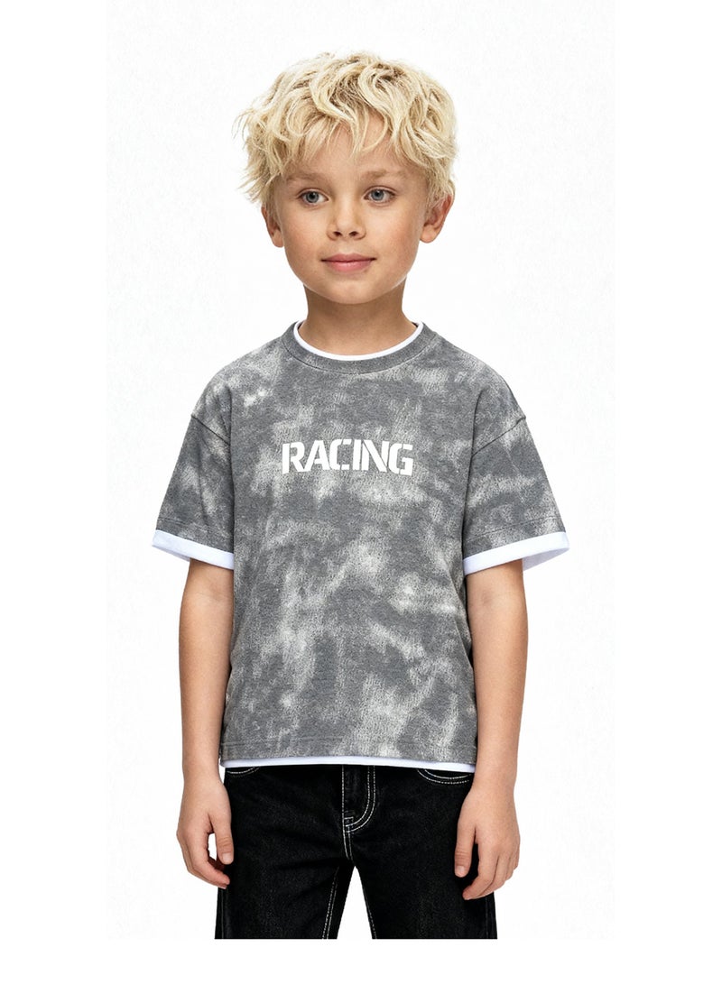 Andora Boys Tie-Dye Slip On Casual Tee - Grey - Image 1