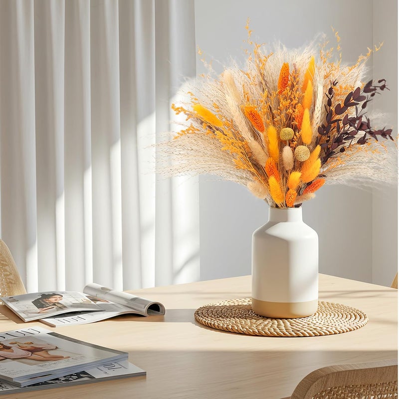 NT NIETING Fall Home Decor 104Pcs Orange Pampas Grass Autumn Dried Flowers Decorations Fluffy Gold Bouquet Fall Wedding Table Centerpieces Rustic Farmhouse Floral Fall Flowers Boho Indoor Outdoor Decor, 17Inch - Image 2