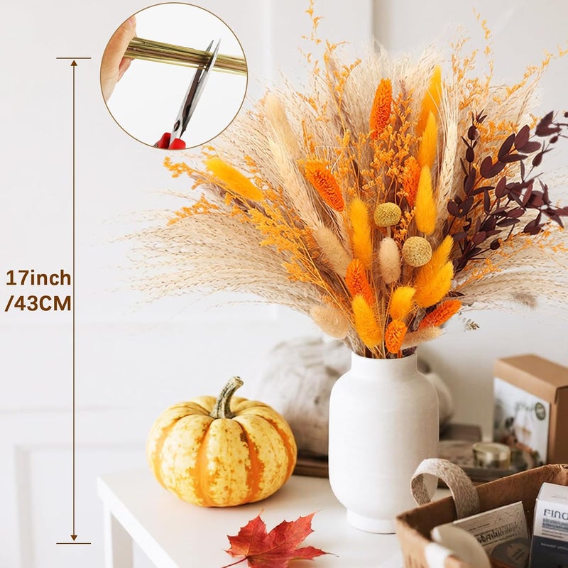 NT NIETING Fall Home Decor 104Pcs Orange Pampas Grass Autumn Dried Flowers Decorations Fluffy Gold Bouquet Fall Wedding Table Centerpieces Rustic Farmhouse Floral Fall Flowers Boho Indoor Outdoor Decor, 17Inch - Image 3