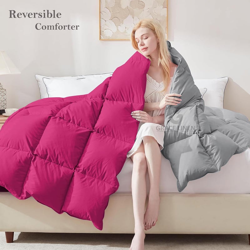 Grace Linen Heavy Winter Comforter Single Size 60X90 600 GSM Winter Blanket ComforterRajaiDuvet Microfiber Super Soft Fluffy Single Size Hot PinkSilver Grey Color - Image 3