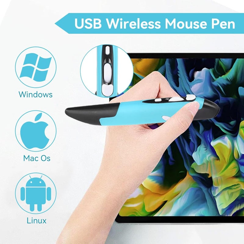 قلم بصري لاسلكي USB، قلم حاسوب، أجزاء الكمبيوتر، فأرة لاسلكية 2.4G، قلم، شخصي، مبتكر، عمودي (أزرق) - Image 5