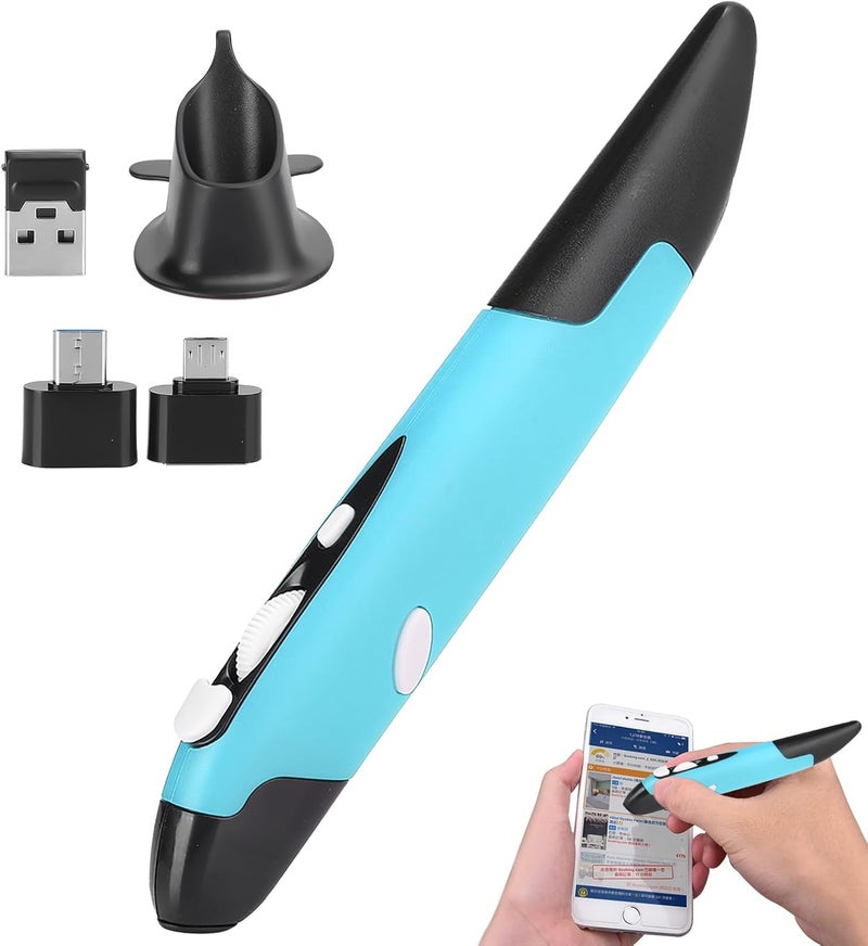 قلم بصري لاسلكي USB، قلم حاسوب، أجزاء الكمبيوتر، فأرة لاسلكية 2.4G، قلم، شخصي، مبتكر، عمودي (أزرق) - Image 1