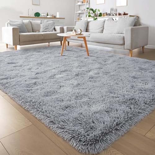 Keeko Fluffy Area Rugs for Living Room Bedroom 6x9 Soft Plush Bedside Rug Modern Indoor Large Rug Shag Fuzzy Nursery Carpet Non Slip Rugs for Kids Girls Baby Teen Dorm Room Home Decor Grey