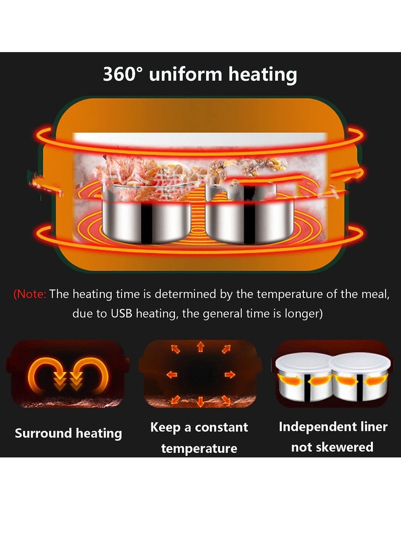 XiuWoo - Electric Lunch Box Food Heater Portable Food Warmer USB 12V for Car Truck for Work Home Heated Lunch Box for Adults Removable 304 Stainless Steel Container - Image 1