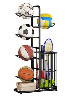 DubaiGallery Ball Sports Equipment Storage Rack, Basketball Shelf, Sports Storage Organiser, Ball Storage Garage, with Double Basket, Organise Toys, Sports Equipment  - Image 1