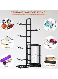 DubaiGallery Ball Sports Equipment Storage Rack, Basketball Shelf, Sports Storage Organiser, Ball Storage Garage, with Double Basket, Organise Toys, Sports Equipment  - Image 2