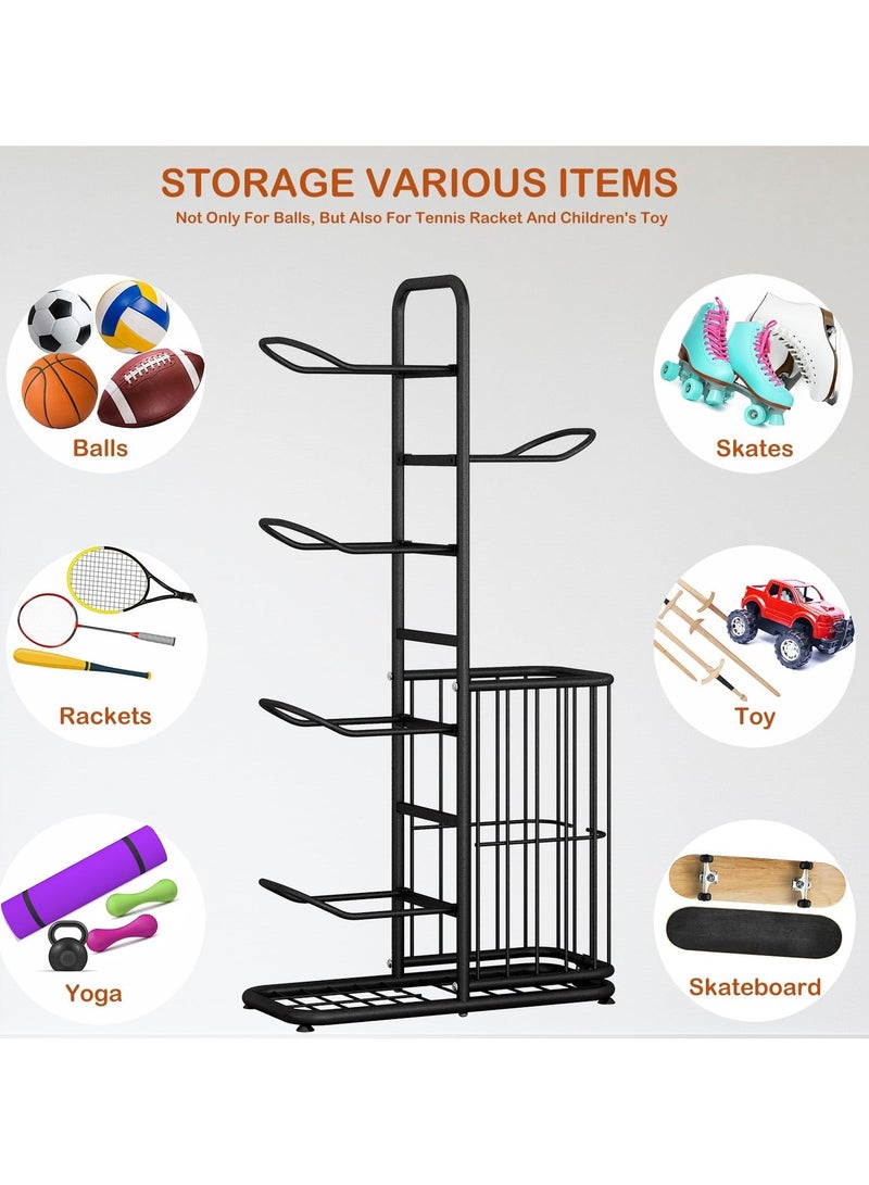 DubaiGallery Ball Sports Equipment Storage Rack, Basketball Shelf, Sports Storage Organiser, Ball Storage Garage, with Double Basket, Organise Toys, Sports Equipment  - Image 2
