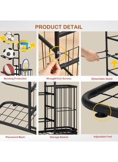 DubaiGallery Ball Sports Equipment Storage Rack, Basketball Shelf, Sports Storage Organiser, Ball Storage Garage, with Double Basket, Organise Toys, Sports Equipment  - Image 4