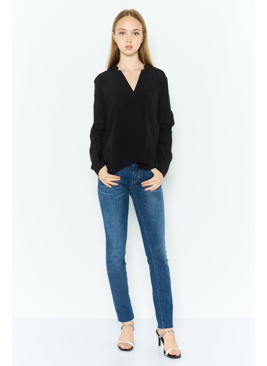 ESPRIT Women Split Neck Long Sleeves Plain Top, Black  - Image 2