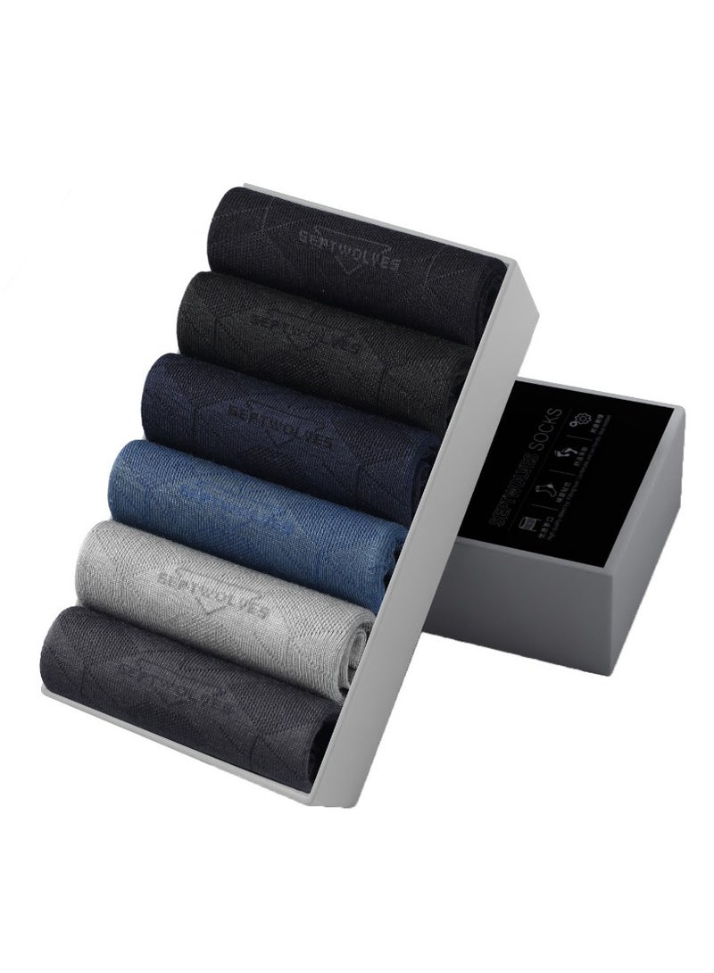 سيبتولفز جوارب رجالية من Septwolves، جوارب صيفية رجالية متوسطة الطول، مصنوعة من الحرير، جوارب مودال رقيقة وجيدة التهوية (6 أزواج) - Image 1