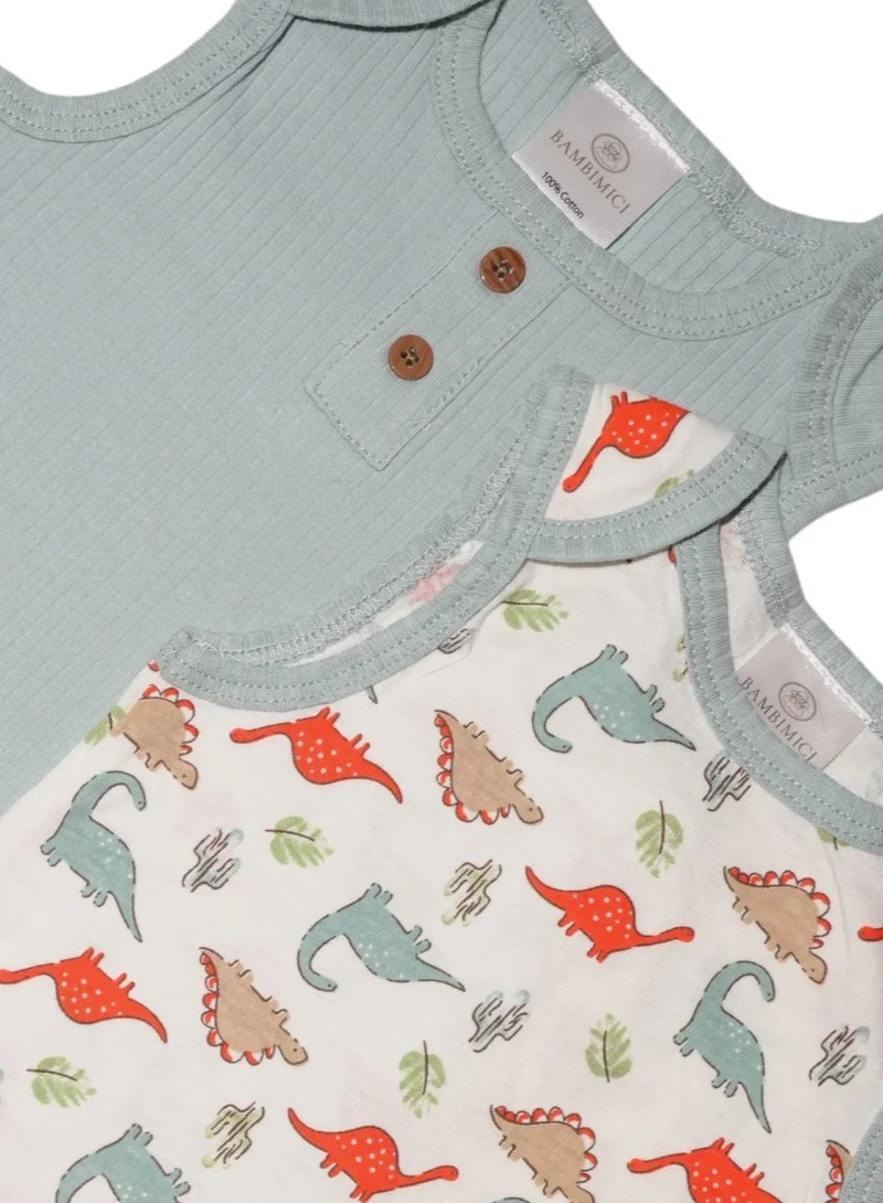بمبىمىشى Bambimici Liam 2- Piece Sleeveless Dinosaur Printed Baby BodySuit - Multicolor
