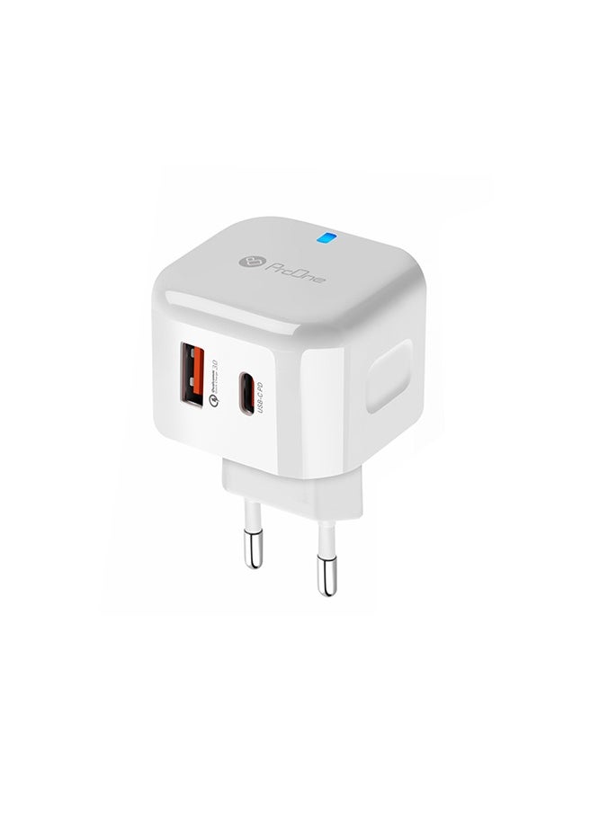 ProOne - ProOne 18W PD Fast Charger, Compact Square Design, Dual USB-A & Type-C, QC 3.0, Safe Charging, Compatible with iPhone, Galaxy, iPad, Pixel, Huawei, Xiaomi & More - Image 1