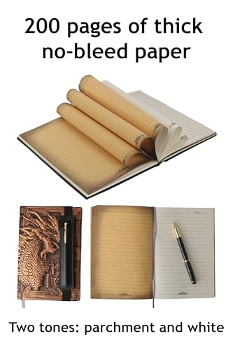 Futhark DND Notebook/Journal - 200 Pages with 3D Bronze Dragon Embossed Faux Leather Cover with Pen and Pen Holder - Ideal for Dungeons & Dragons/D&D. Great RPG Accessories Gift for DM & Players - Image 3
