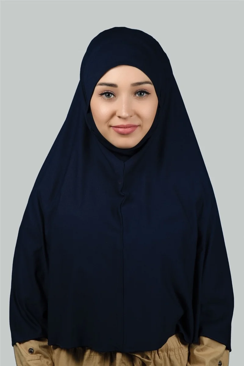 التوبة Ready-made Turban Practical Scarf with Veil Hijab with Nikap - Prayer Cover Soufflé (3Xl) - Navy Blue