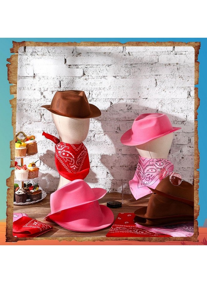 Haysandy 24 Pieces Western Cowboy Hat Set, Felt Cowboy Themed Party Hats with Paisley Bandanas for Adult Kids Costume Party(Brown, Pink, Red) - Image 4