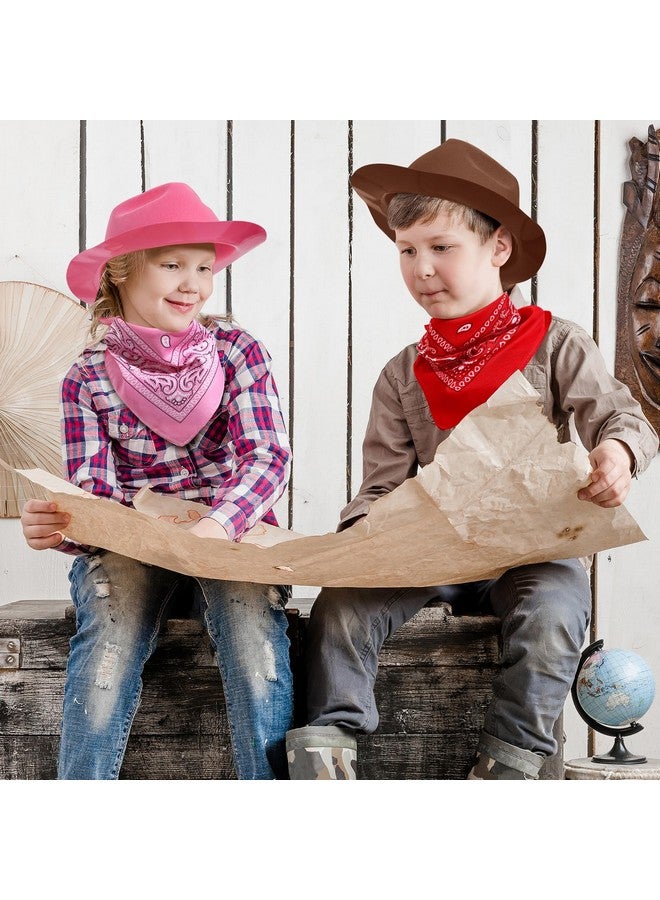 Haysandy 24 Pieces Western Cowboy Hat Set, Felt Cowboy Themed Party Hats with Paisley Bandanas for Adult Kids Costume Party(Brown, Pink, Red) - Image 5