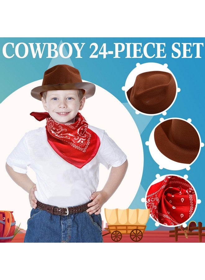 Haysandy 24 Pieces Western Cowboy Hat Set, Felt Cowboy Themed Party Hats with Paisley Bandanas for Adult Kids Costume Party(Brown, Pink, Red) - Image 3