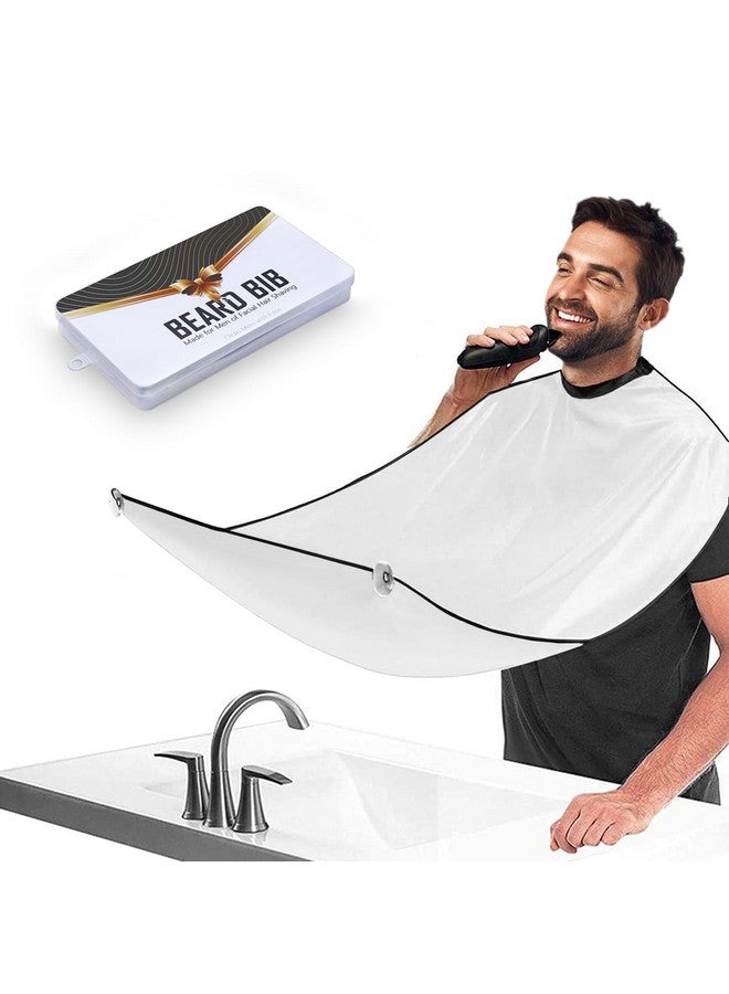 Showvigor Beard Bib Apron For Men Gift Beard Trimming Catcher Bib For Shaving & Hair Clippings Waterproof Nonstick Hair Catcher Grooming Cloth With 2 Suction Cups(White) - Image 1