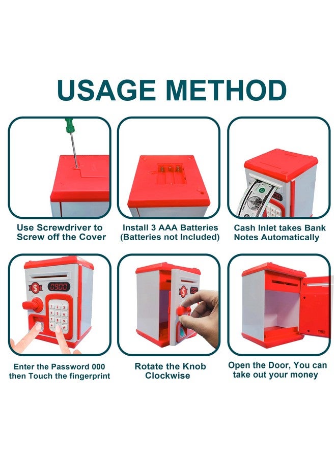 vGRASSP VGRASSP Money Safe Piggy Bank (The Gullak) Toy for Kids and Adults with 3 Step Unlock - Feed Number Password Touch Finger Sensor Then Twist Handle to Open The Door (Red - White) - Image 4